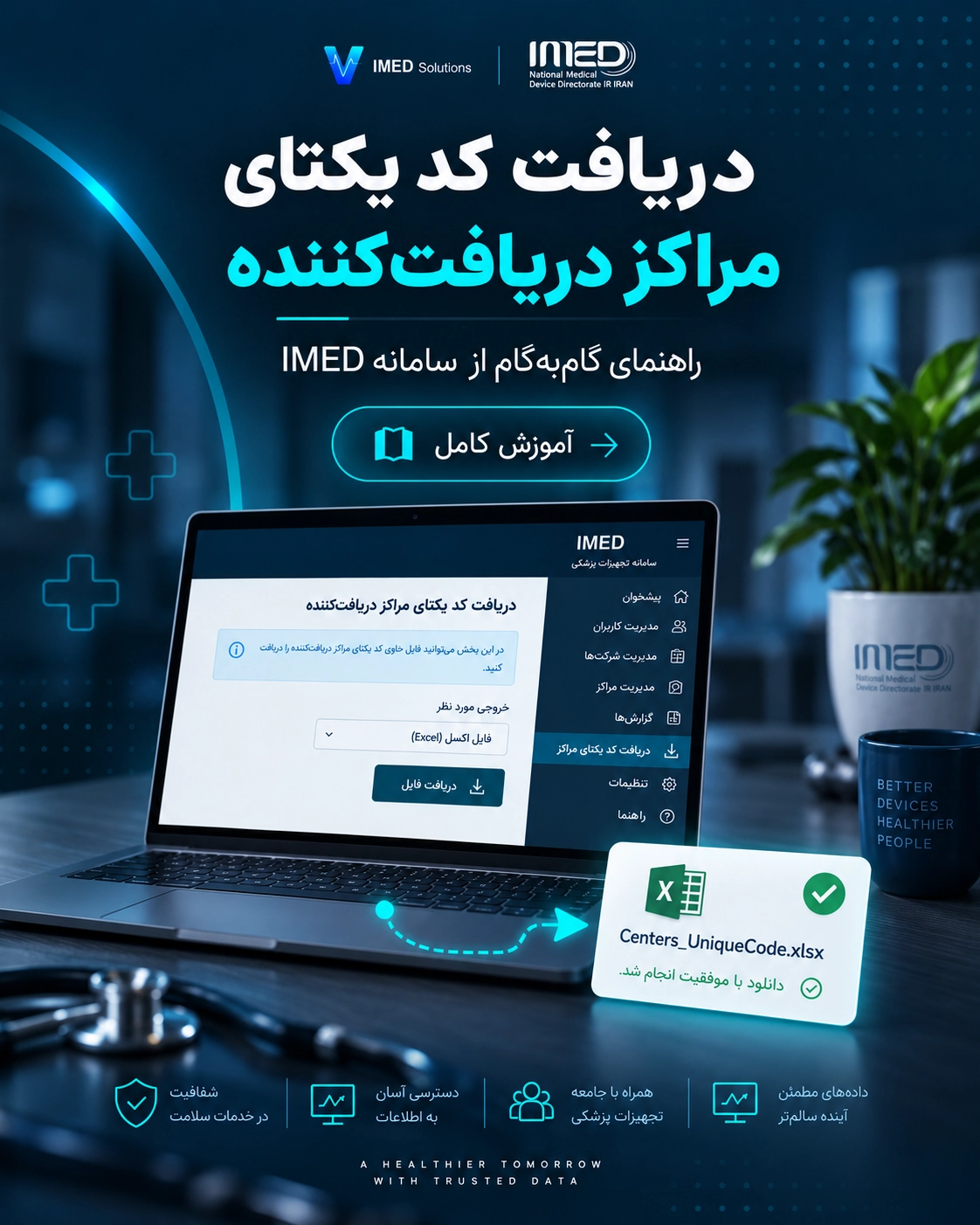 کد دریافت کننده IMED، انبار مجازی، شرکت توزیع تجهیزات پزشکی آموزش دریافت کد یکتای مراکز دریافتکننده از سامانه register.imed.ir
